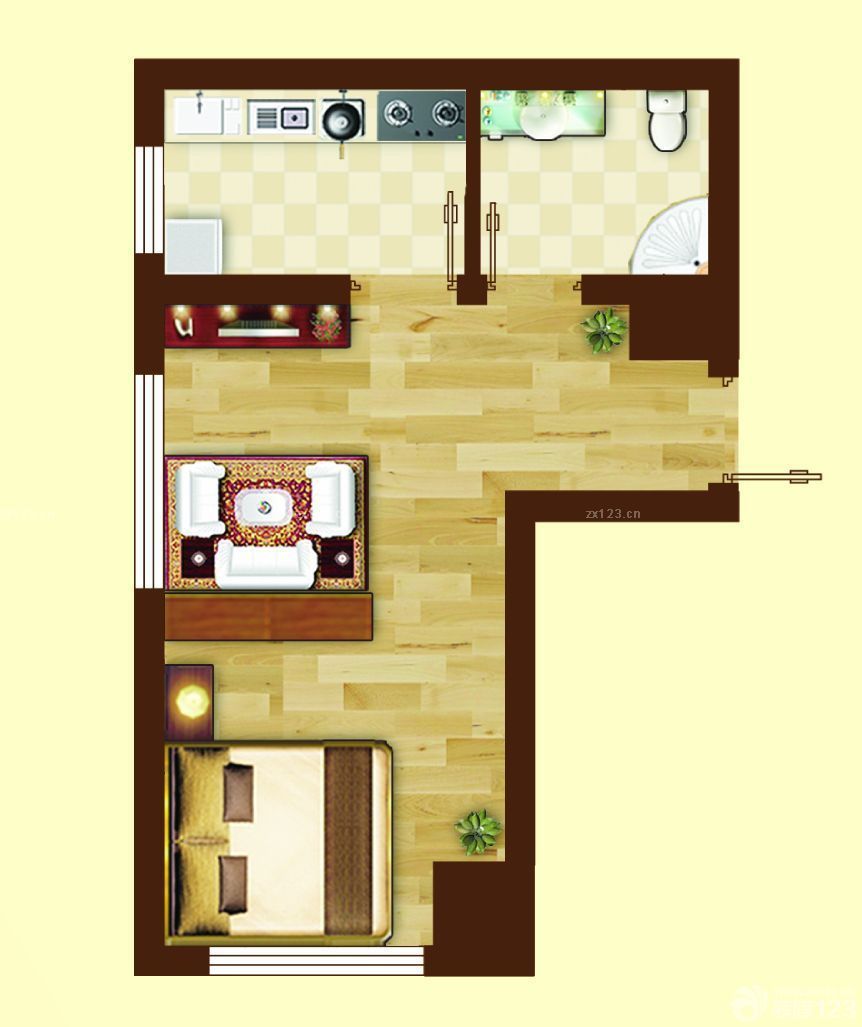 小户型酒店式公寓56平方一室一厅户型图