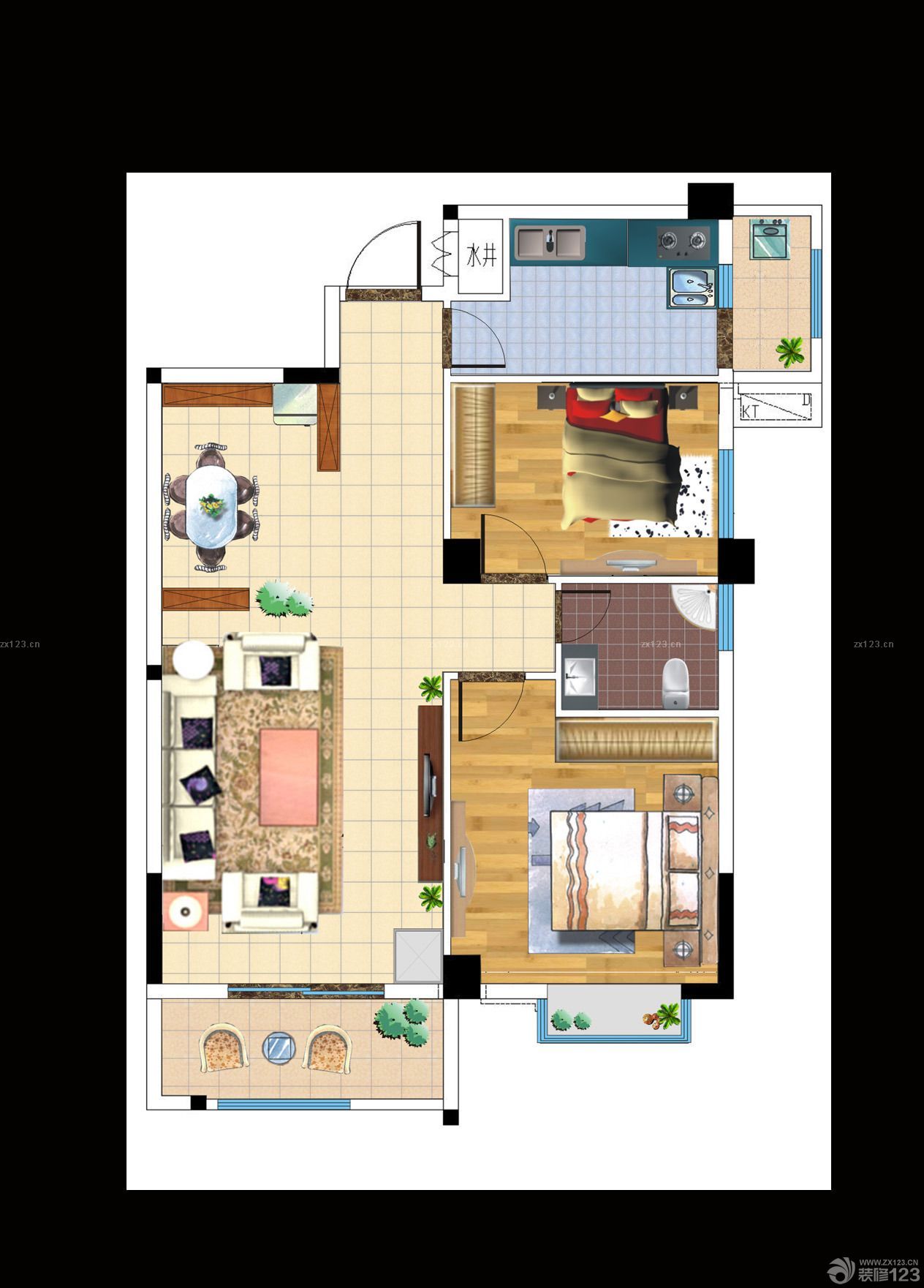 80平米小户型两室两厅一卫平面图_设计456装修效果图